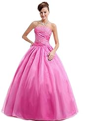 Strapless  Beaded Sequined Backless Lace-Up Organza/Silk  Ball Gown Prom Dress 