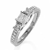 14k White or Yellow Gold 3-Stone Princess-Cut Diamond Ring (3/4 cttw, I-J Color, I1-I2 Clarity)