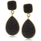 Marcia Moran Black Druzy Stone Double Drop 18k