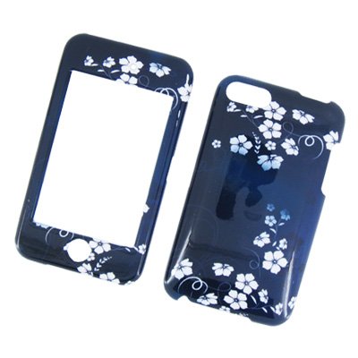 Black with White and Blue Flower Snap on Hard Skin Faceplate Cover Case for Apple Ipod Touch Itouch 2nd Gen 3rd Gen