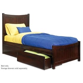 Twin Size Platform Bed with Footboard Antique Walnut Finish