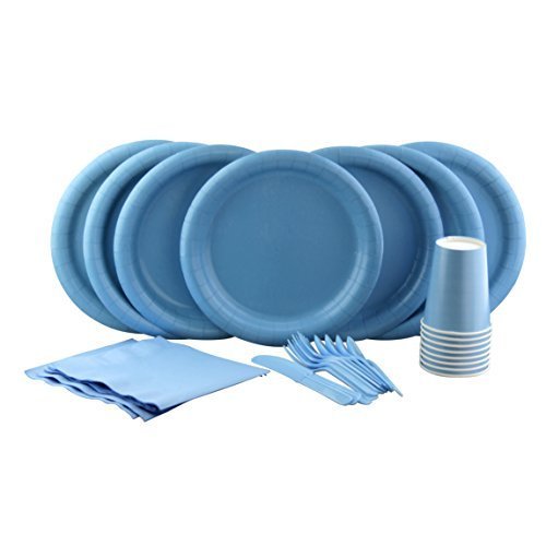 Light Blue Party Set! Includes Light Blue Dinner Plates, Cutlery, Napkins and Cups