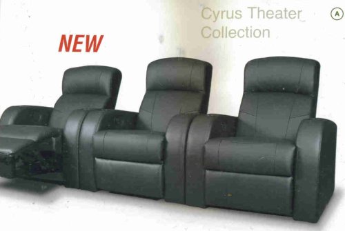 Home Theater Seating Recliner in Black Leather-Like Vinyl