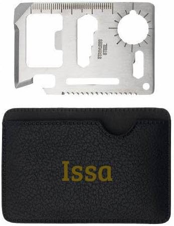 Multipurpose survival pocket tool with engraved holder with name: Issa (first name/surname/nickname)