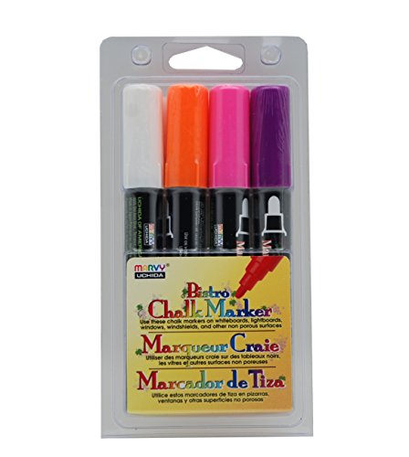 Bistro Chalk Markers with Black Extra Wide Broad Tip Easy Chalkboard Marker Set (Florescent 480-4B)