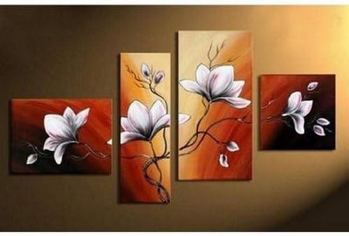 100% Hand Painted Abstract Oil Painting on Canvas 4 Piece Wall Art Free Shipping Canvas Art Modern Art Abstract Art Home Decoration "Flower Painting" (Unstretched No Frame)