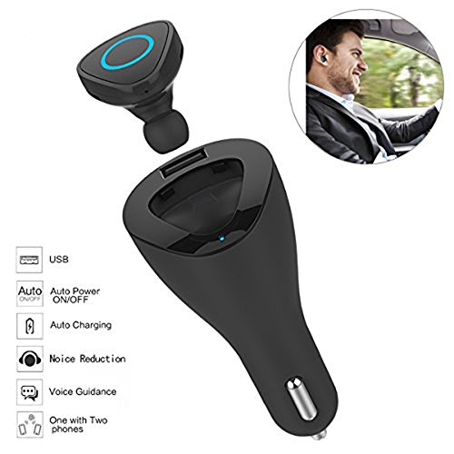 Bluetooth Headphones for Car ,5V 2.1A USB Car Charger, 2 in 1 Mini Wireless Bluetooth Hands-free Headsets with Microphone