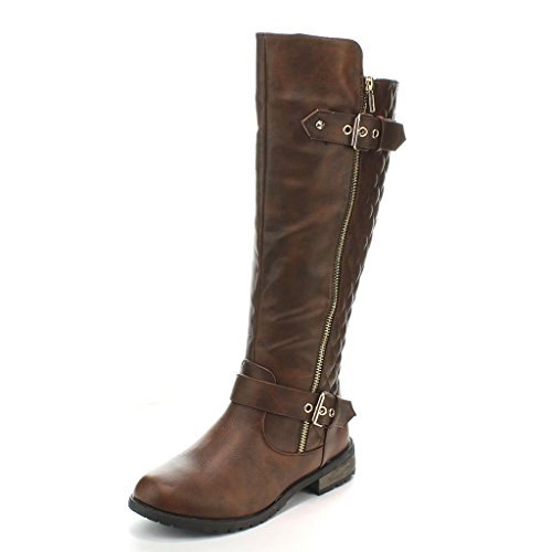 Forever Mango-21 Women's Winkle Back Shaft Side Zip Knee High Flat Riding Boots Brown 7.5