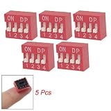 5 Pcs 4 Ways 8 Pin Gold Tone Plate Contacts Red Slide Type DIP Switch