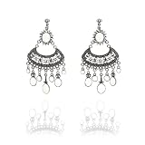 Bohemian Grecian Arc and Drop Clip On Earrings û White