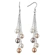 Multi-color Silver Dangle Cultured Pearl Earrings