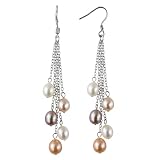 Multi-color Silver Dangle Cultured Pearl Earrings