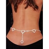 (Ship from US) Sexy Glittery Rhinestone Heart Pendant Belly Waist Belt Chain