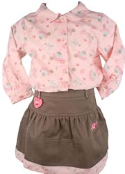 Laura Ashley Baby Girls Flowered Shirt Green Skirt Set-12 Months