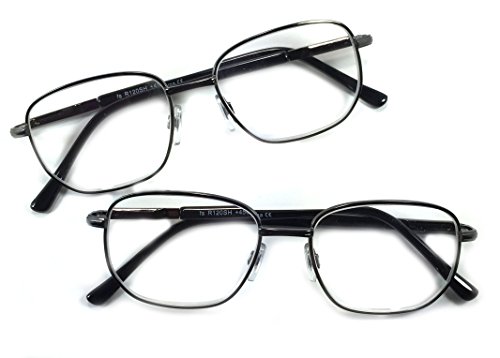 Metal High Power Reading Glasses with SPRING HINGE! VALUE PACK Readers, 6.00, 5.00, 4.50 by See Clearly Readers (6.00, 2 Gunmetal Frames)
