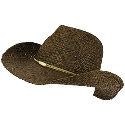 Raffia Wooden Bead Light Cowboy Cowgirl Hat Dark Brown