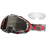 Oakley Troy Lee Designs Mayhem MX Piston Bone Men's Special Editions Signature Series Motocross/Off-Road/Dirt Bike Motorcycle Goggles Eyewear w/ Free B&F Heart Sticker Bundle - White/Black Iridium / One Size Fits All