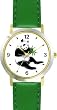 Eating Bamboo Giant Panda or Panda Bear Animal - WATCHBUDDY&reg; DELUXE TWO-TONE THEME WATCH - Arabic Numbers - Green Leather Strap-Children's Size-Small ( Boy's Size & Girl's Size )