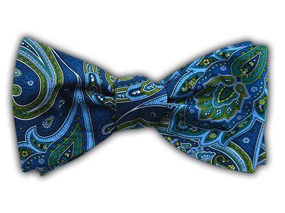 100% Silk Printed Serene Blue Paisley Presentation Self-Tie Bow Tie
