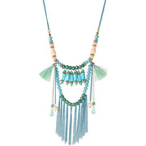 D Exceed Handcraft Multi Layered Colourful Beaded Charms Tassel Pendant Necklaces, 32