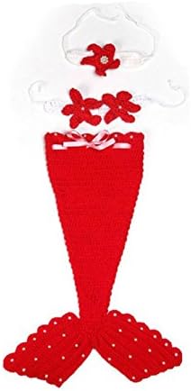 Crochet Mermaid Tail Costume Set Newborn Photography Props Red for baby 0-3 months