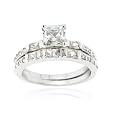 Sterling Silver Square CZ Wedding Engagement Stackable 2-Ring Set