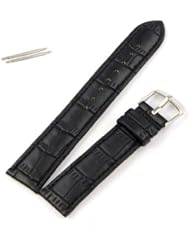 ABC 1pcs Black 20mm Soft Sweatband Genuine Leather Strap Steel Buckle Wrist Watch Band, 1 Pc Band + 2 Pc Lugs