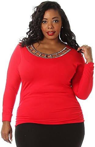 Pinkclubwear Plus Size Rhinestone Cutout Cage Top-Black-2X