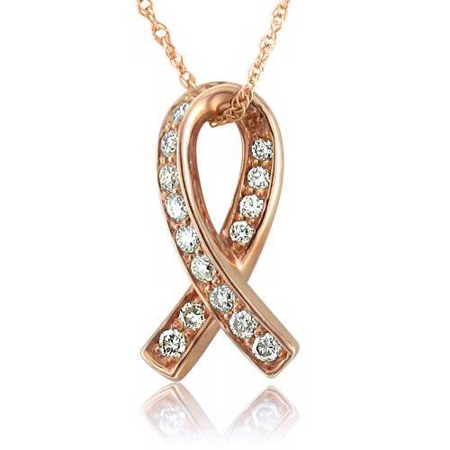 10k Rose Gold Ribbon Diamond Pendant Necklace (GH, I1-I2, 0.20 carat)