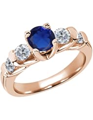 1.88 Ct Round Blue Created Sapphire G/H Diamond 18K Rose Gold Ring