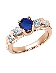 1.88 Ct Round Blue Created Sapphire G/H Diamond 18K Rose Gold Ring