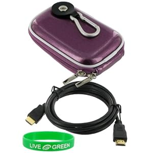 rooCASE Hard Shell (Candy Lilac) Case and Mini-HDMI to HDMI Cable 1 Meter (3 Feet) for Canon PowerShot SD980IS Digital Camera Gold