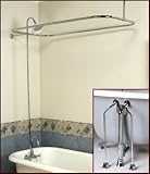 Complete Brass Add-on Shower Combo Set for Clawfoot Tub - Faucet, Riser, Shower Rod, Drain, Lines