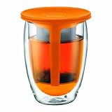 BODUM Tea For One 0.35 Litre/ 12 oz Double Walled Tea Glass and Tea Strainer, Orange  from BODUM