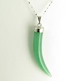 Italian Horn Aventurine Pendant on 16 inch Silver Chain Necklace