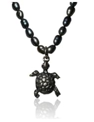 Brazilian Fresh Water Pearl Necklace with Silver Turtle Pendant 16 Inch
