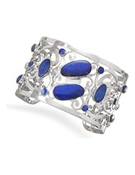 Natural Blue Opal Cuff Bracelet Bezel Setting Sterling Silver 925 (Total Carat Weight: 20 cttw)