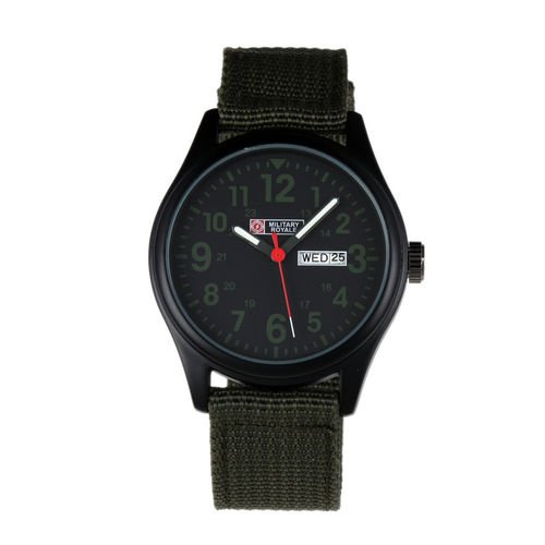 Men's Military Black Dial Green Fabric Strap Swiss Design Date Sport Army Watch MR052