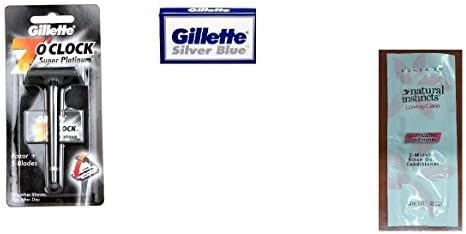 7 O'Clock Super Platinum Safety Razor w/ 5 Blades + Silver Blues Double Edge Blades, 5 ct. (Pack of 1) with FREE Loving Color trial size conditioner