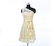 A-line Illusion Lace Cocktail Knee Length Short Natural   Waistline One Shoulder  Dress With a Sash 