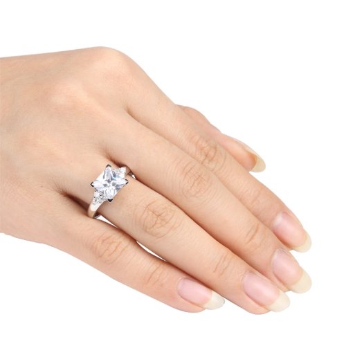 Sterling Silver 5 2/5 CT TGW Square and Round White Cubic Zirconia Engagement Ring