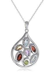 Sterling Silver Multi-Gemstone Teardrop Pendant Necklace, 18"