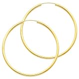 14K Yellow Gold 2mm High Polished Extra Large Endless Hoop Earrings (2.6" or 65mm Diameter)