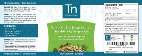 Trusted Nutrients Pure Green Coffee Bean Extract 180 Veggie Caps & Pure Raspberry Ketones 180 Veggie Caps. For Fast Fat Burning & Appetite Management