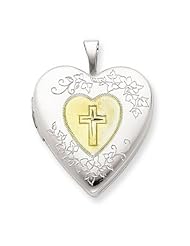 Genuine .925 Sterling Silver & Yellow Rhodium 20mm Satin & D/C Cross Locket. 100% Satisfaction Guaranteed.