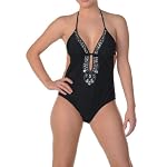 Black Rhinestone Bling Detail Monokini Swimsuit