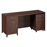 kathy ireland Office by Bush Furniture Grand Expressions American Home Double Pedestal Desk BBF Bundle, Warm Molasses