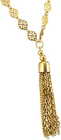 Marlyn Schiff Long Medallion Necklace With Chain Tassel, Gold Plated, 34"
