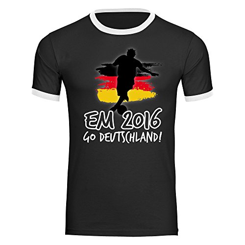 T-Shirt Go Deutschland EM 2016 Frankreich Herren schwarz / weiß Gr. S – 2XL France Germany Deutschland, Größe:XL