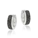 Sterling Silver Black Diamond Accent Huggies Hoop Earrings